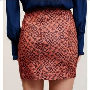 Free People Womens Rust Navy Geometric Cotton Blend Skirt Size 2 Zip Closure